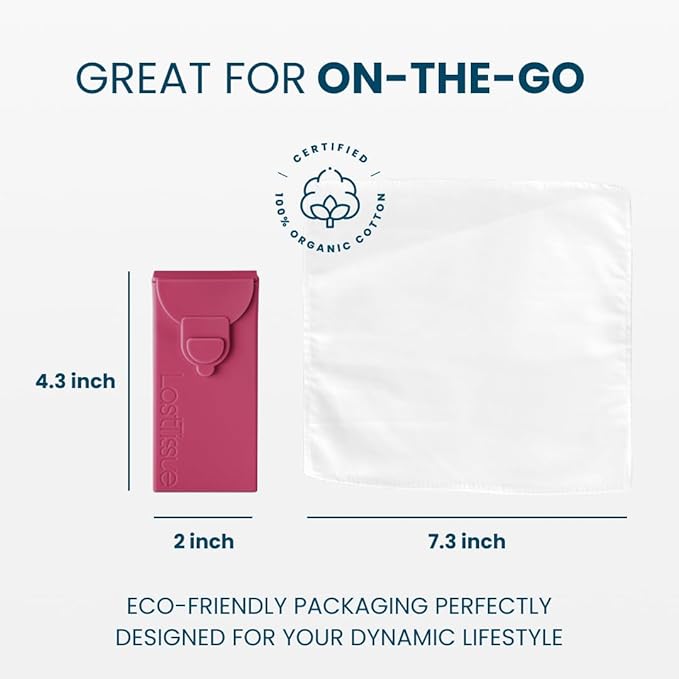 LastTissue® Reusable Cotton Tissue Pack | Face Towels & Handkerchiefs for Men & Women – Washable, Sustainable Facial Tissue with Storage Case - Red
