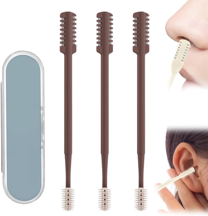 Nasal Hair Cutter, 2025 Upgraded Double Sided Nasal Hair Trimmer for Women Men, 360° Rotating Nose Hair Remover Tool Travel Essentials Halloween Christmas Gifts (Coffee, 3 Pcs)