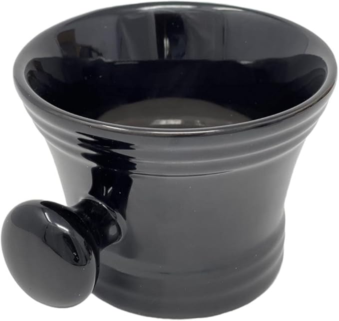 G.B.S Heavy Duty Black Ceramic Shaving Bowl, Mug with Natural Shave Soap – for use with up to 3” Shaving Soaps and Lathering Shave Cream Cup – Pommel Handle (Black)