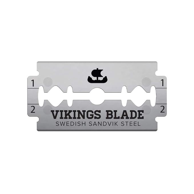 VIKINGS BLADE Double Edge Safety Razor Blades, 50x Blades, Swedish Steel + Platinum Coated, Replacement Razor Blades & Refills (Semi-Aggressive & Safe)