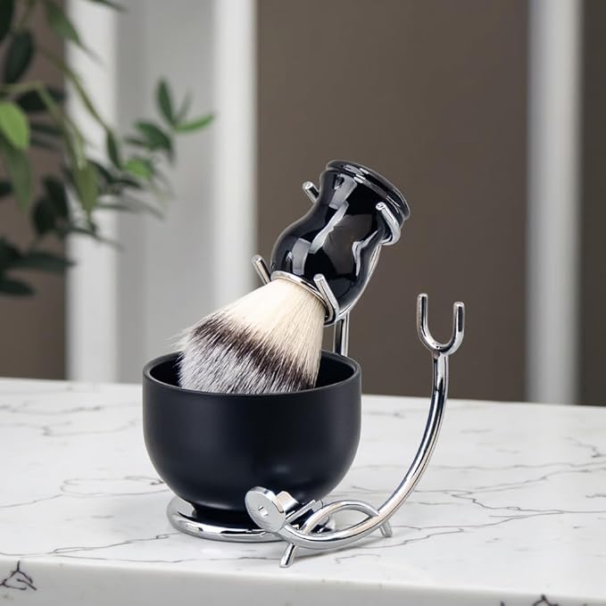Grandslam Shaving Brush and Bowl Kit for Men, 3 in 1 Shaving Brush Set, Stainless Steel Shaving Bowl and Stand, Shaving Kit for Men