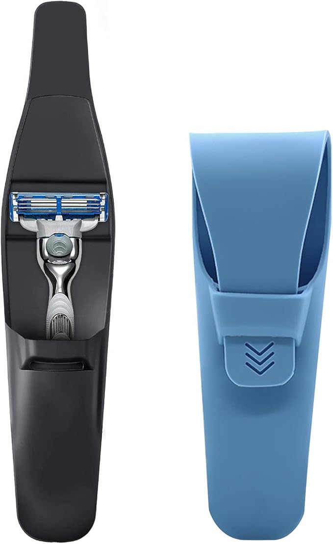 LinMei 2 Pack Silicone Razor Travel Case, Blue+Black, Compatible with Gillette, Parker, Merkur Razor