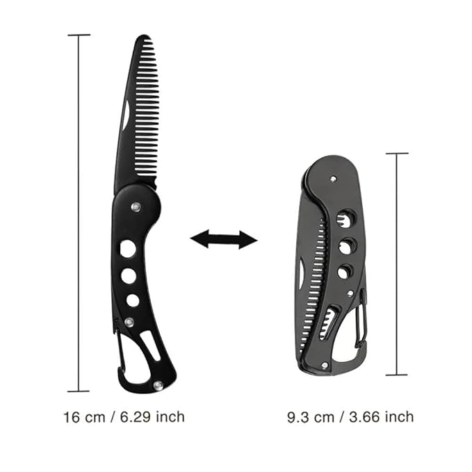 Stainless Steel Folding Beard Comb, Portable Multifunction Anti Static Comb for Men Mustache Styling