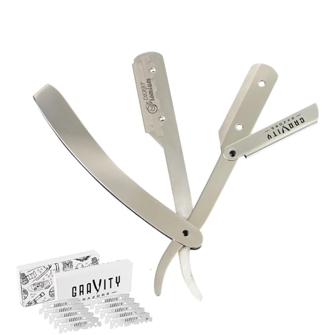 GRAVITY RAZORS Professional Straight Razor Kit – Minimal Exposure, Includes 10 Premium Blades, 0.5mm Exposed, Chrome