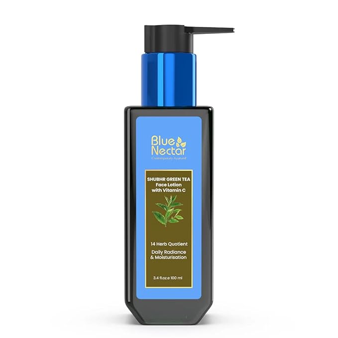 Blue Nectar Green Tea Face Moisturizer for Oily Skin with Vitamin C, Rosehip Oil & 14 Ayurvedic Herbs