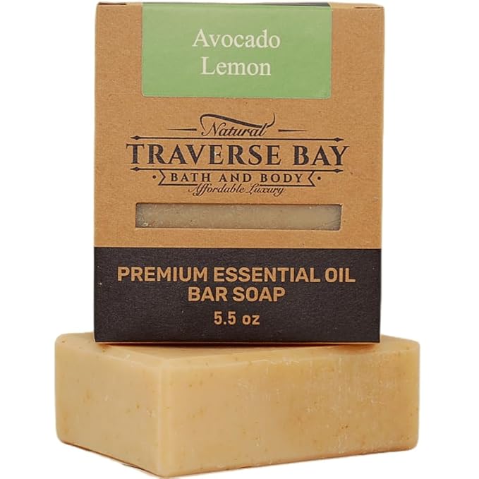 Traverse Bay Bath and Body Natural Cold Process Soap Scrub & Sooth 4-Bar Variety Pack, Workshop Pumice, Avocado Lemon, Gardener's, Chamomile Oat, 5.5 oz Each, 22+ oz Total