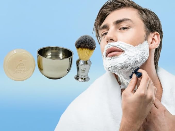 G.B.S Men's Wet Shaving Set - Chrome Synthetic Shaving Brush, Stainless Shaving Bowl with Natural Shaving Soap