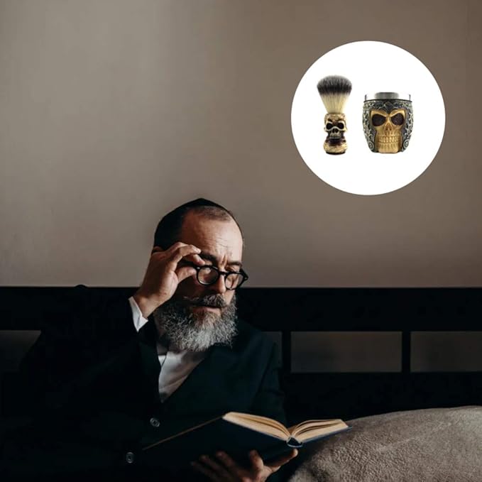 SaditY 1 Set of Male Beard Brush Bowls Set Skull Head Shaped Handle Beard Shaving Brush Shaving Bowl Tools (Style A)