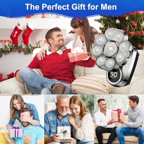 9D Head Shavers for Bald Men, Electric Shaver for Men,6 in 1 Mens Grooming Kit with Nose Hair Trimmer, Beard Trimmer,Waterproof Wet/Dry Rotary Shaver,Gift for Father, Husband, Boyfriend