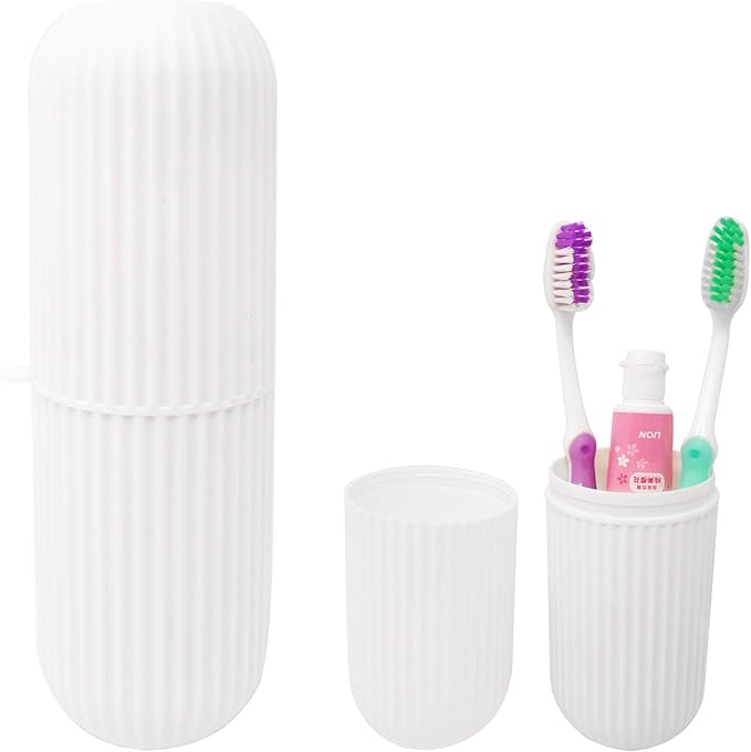 Honbay Portable Plastic Toothbrush Toothpaste Cup Case Box Holder Container for Travel (Beige)