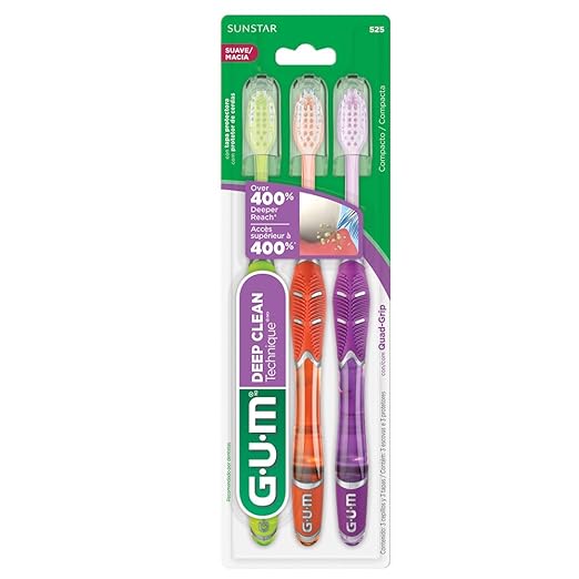 GUM Technique Deep Clean Toothbrush - Compact Head - Soft Toothbrushes for Adults with Sensitive Soft Bristles, 3 Count (Pack of 2)