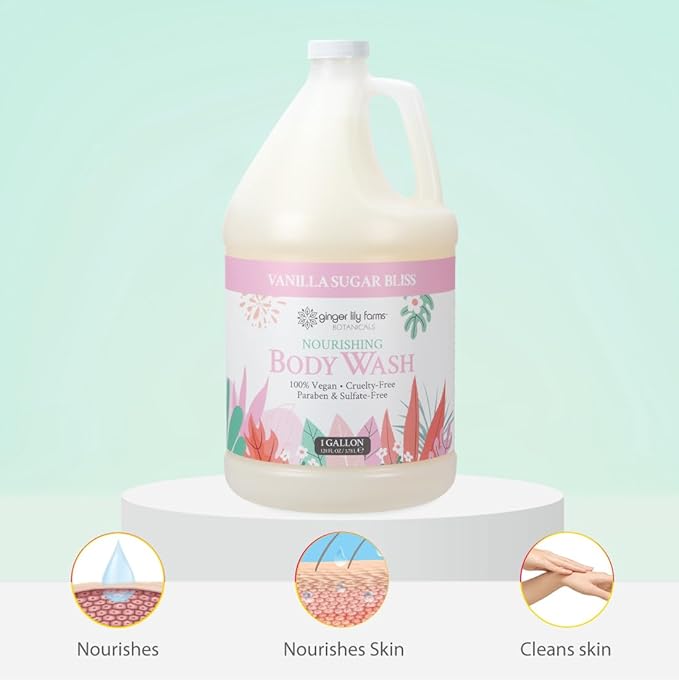 Ginger Lily Farms Botanicals Nourishing Body Wash, 100% Vegan & Cruelty-Free, Vanilla Sugar Bliss Scent, 1 Gallon (128 fl oz) Refill