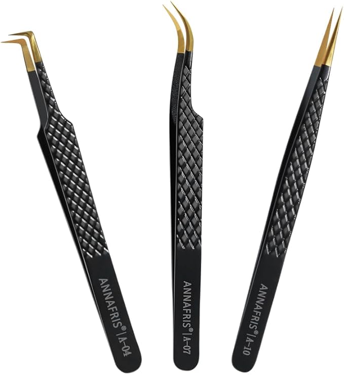 Lash Tweezers for Eyelash Extensions,Precision Fiber Tip for Volume Eyelash Extensions,Lash Extension Tweezers for Easy Application and Removal-A04+07+10