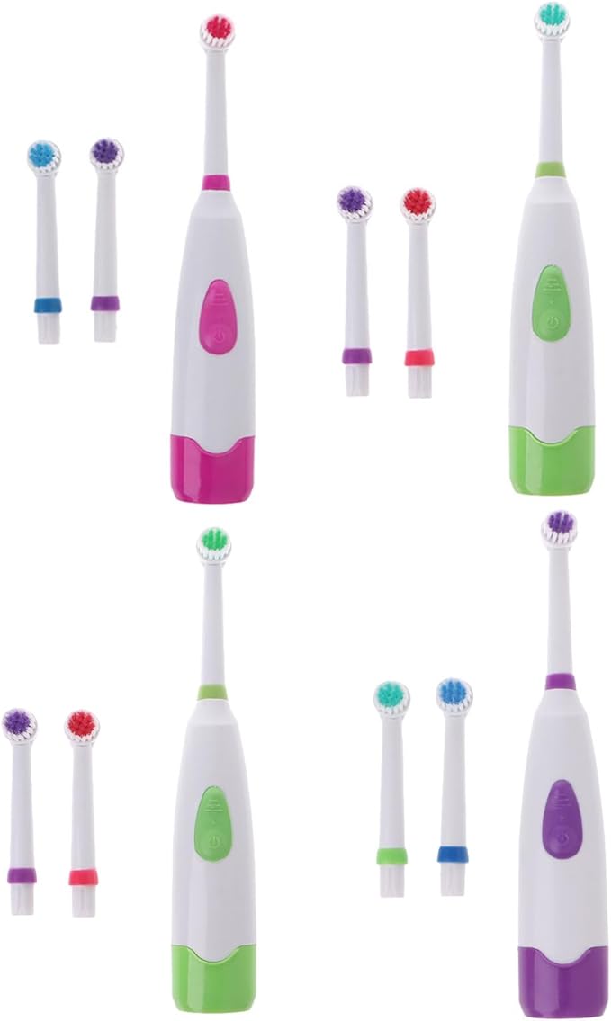 Waterproof Rotating Electric Toothbrush with 3 Brush for Head, Green