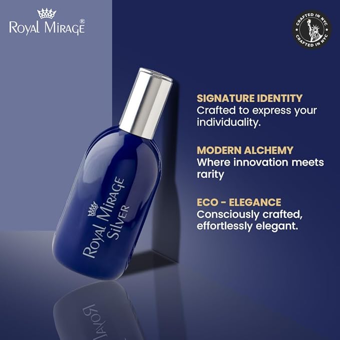 Royal Mirage Silver Eau de Cologne - Premium Floral & Woody Fragrance Spray - 120ml (4 oz) Long-Lasting EDC - Authentic Heritage Scent