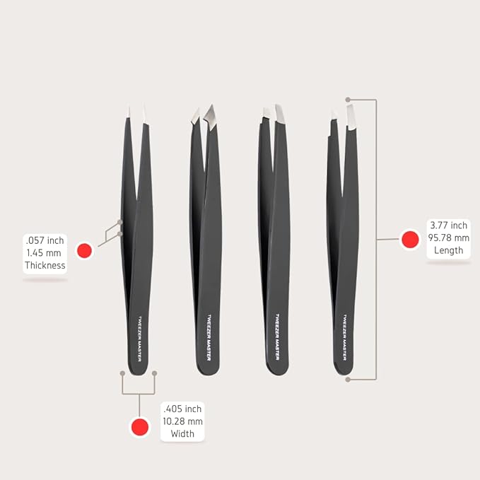– Professional Tweezer Set [Black] – Stainless Steel Slant & Pointed Tips for Eyebrow & Facial Hair Removal – Rust-Resistant Grooming Tool with Travel Case