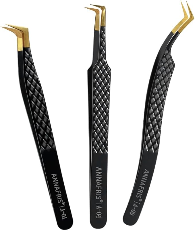 Lash Tweezers for Eyelash Extensions,Precision Fiber Tip for Volume Eyelash Extensions,Lash Extension Tweezers for Easy Application and Removal-A01+04+09