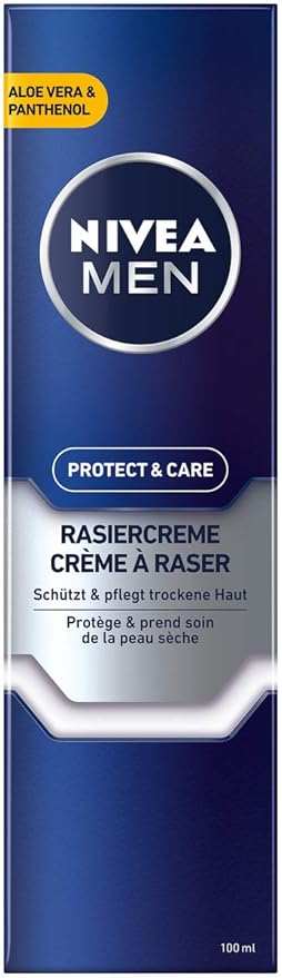 Nivea Men Protect & Care Rasiercreme im 1er Pack (1 x 100 ml), mit cremigem Schaum für eine sanfte Rasur, hautschonende Rasiercreme für Herren