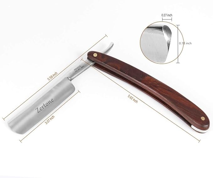 Zertone Straight Razors for Men Natural Wood Scale - Straight Edge Razor Sharp, High Carbon Alloy Steel Cutthroat Straight Edge Blade, Vintage Wood Handle, Barber Razor
