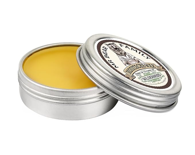 Mr Bear Family Moustache Wax Wilderness – Handlebar Mustache Wax for Men, Moustache Grooming Kit Strong Hold Men’s Beard & Mustache Care Natural Beeswax, Earthy Wood & Lavender, Small Batch Tin, 1 oz