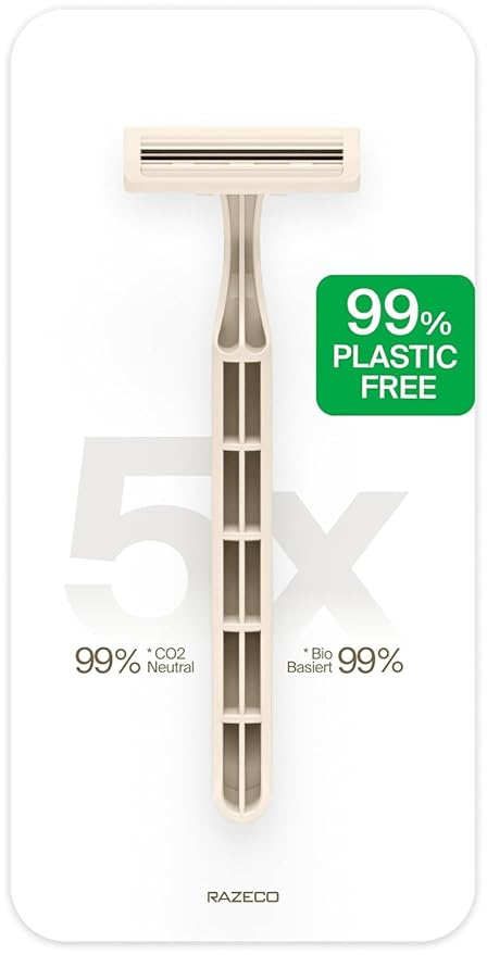 Plastic-Free Disposable Razors – 5 pieces, 3 blades – Sustainable shaving for a zero-waste routine (Starlight)