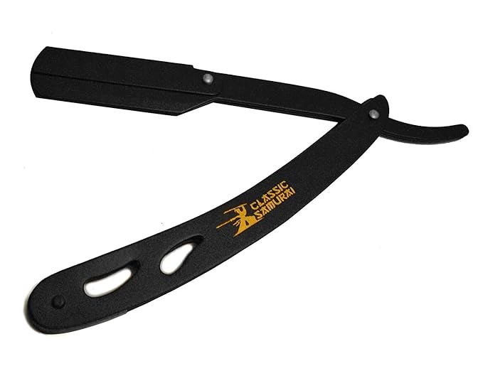 CS-102 Stainless Steel Professional Barber Straight Edge Shavette Cut Throat Razor (Matte Black + 100 Lord Blades)