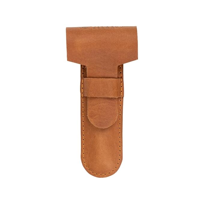 MERKUR Brown Leather Razor Case – Vegetable-Tanned Cowhide, Precision Fit for Safety Razors up to 110 mm, Protective Travel Cover, Made in Germany