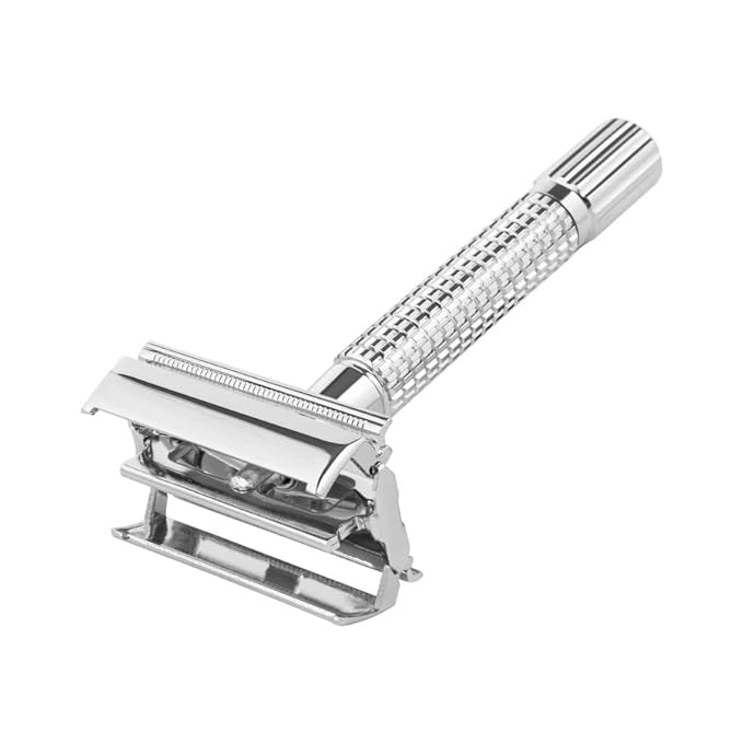 Stainless Steel Double Edge Razor Blades with Mirrored Travel Case, Butterfly Open Razor with Disposable Blade Refill for Clean Shaving Razor for Men, Women