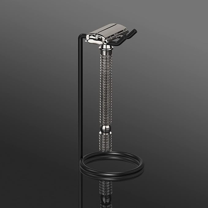 Linkidea 2 Pack Stainless Steel Safety Razor Stand, Shaving Razor Holder, Travel Shaver Stand, Compatible with Long Handle Safety Razor, Fusion 5, ProShield, Mach 3 (Black)