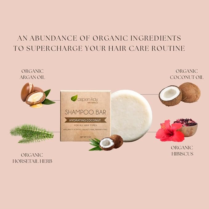 Coconut & Argan Oil Shampoo Bar, Deep Moisturizing for Dry Damaged Hair. Hydrating & Nourishing Solid Shampoo for Curly, Coily & Color Treated Hair, Vegan & Sulfate Free, USA Made. 3 oz.