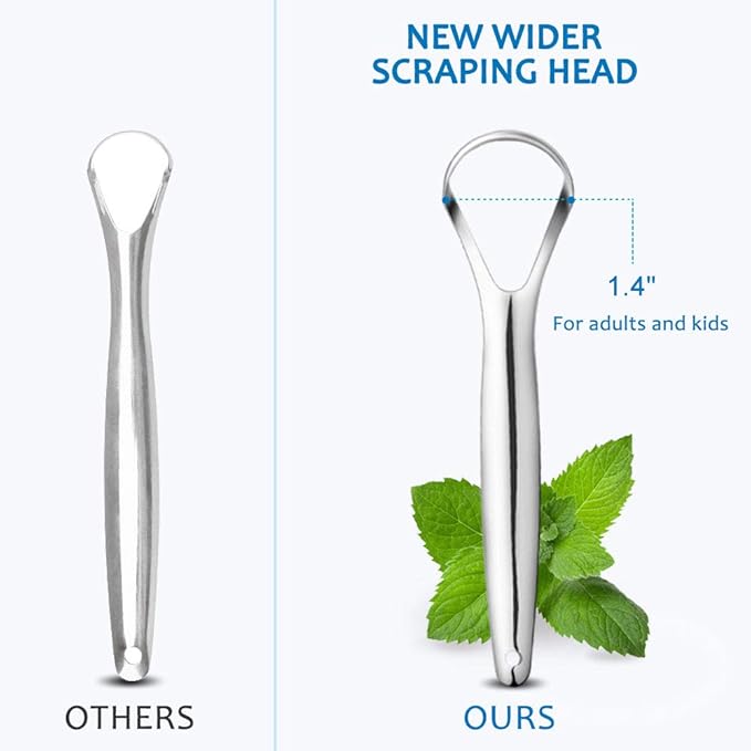 2-Pack Tongue Scraper, 100% 304 Surgical Stainless Steel Tongue Cleaner for Both Adults and Kids, Professional Reduce Bad Breath Metal Tongue Scrapers, Help Your Oral Hygiene (with 2 cases)