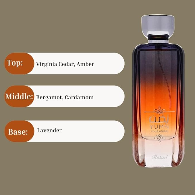 RASASI Yumn Eau De Parfum Spray 100ML (3.38 OZ) Arabian Warm Spicy And Refreshing Men's Perfume, Long Lasting, Luxurious Scent
