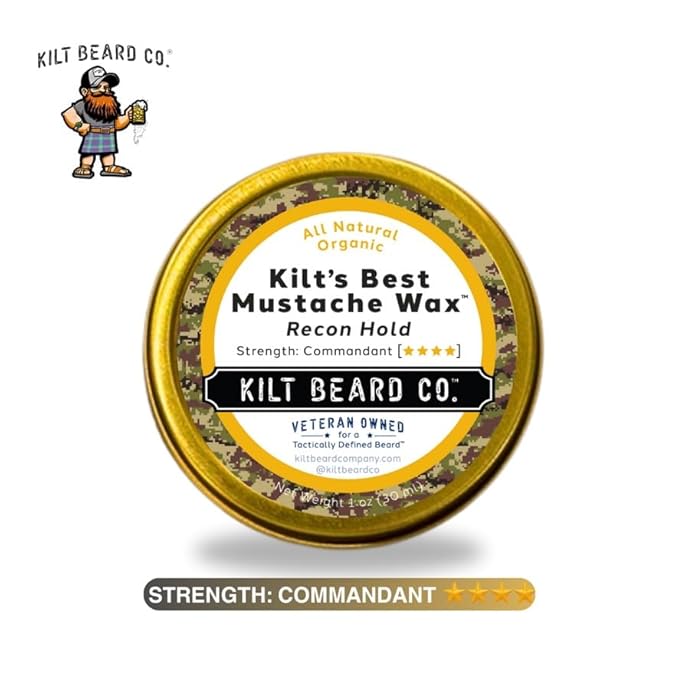 Recon Hold Mustache Wax- Strong Hold for Competition & Precision Styling- Miltiary- Grade, Non- Sticky, High Heat Tolerance- Unscented, All- Natural & Organic- Beeswax & Carnauba Wax