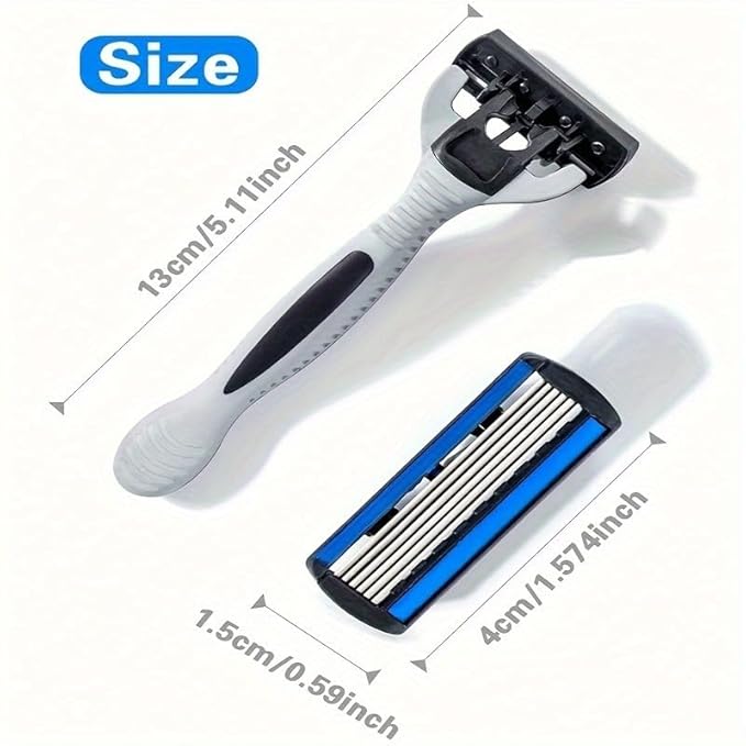 YunChun-Stationary- Six Blade Razor System with Trimmer - 24 Pack (2 Handle + 24 Cartridges)
