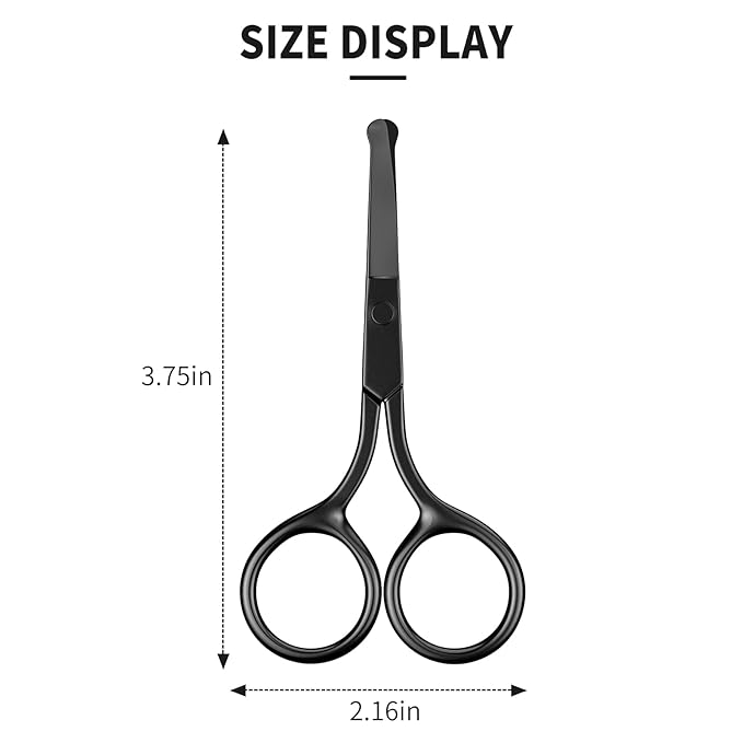 Professional Precision Grooming Scissors for Men and Women - Black Stainless Steel Round Tip for Safe Nose, Eyebrow, Beard, and Cuticle Care- AsonTao