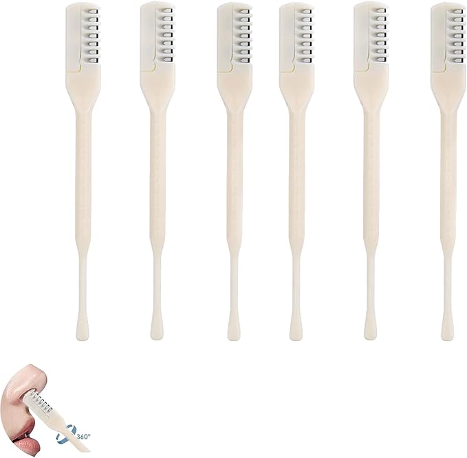 6 Pcs 2-in-1 Nasal Hair Cutter, New Double Sided Nose Hair Knife, Portable Nostril Hair Remover Tool, 360° Nose Hair Trimmer with Ear Picker Soft Cleaning Brush for Women Men