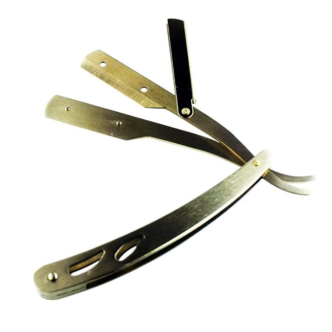 Sicastar Stainless Steel Straight Edge Barber Shaving Razor Folding Straight Razor Single Edge Replaceable Blades fit for All of Double Edge Razor Blades (Gold)