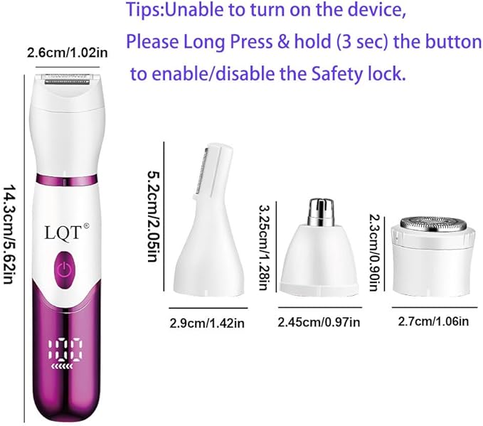Electric Bikini Trimmer for Women,Led Power Display Removal for Body Nose Hair Trimmer Face Shavers Eyebrow Legs Armpit Bikini Area Pubic Underarms Rechargeable Portable 4 in 1 Womens Razors Set