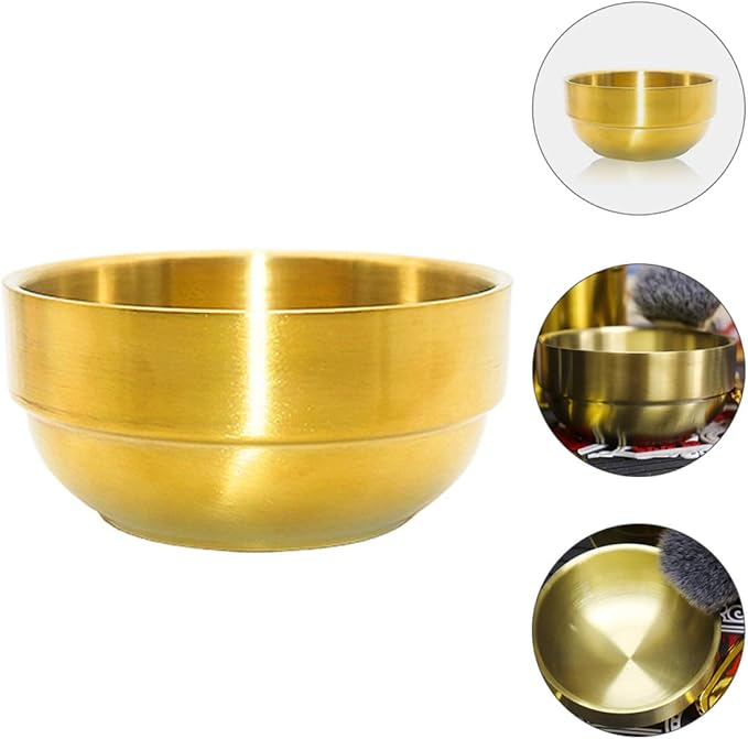 HOMSFOU Beard Shaving Mug Foam Brush Stainless Steel Grooming Shaving Bowl for Men Soap Cream Cup for Face Cleaning Gold Finish Suitable for Home and Travel Use