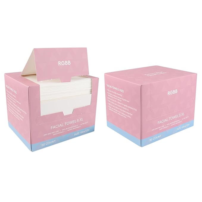 RGBB Clean Face Towels 10"×12", Disposable, Ultra-Absorbent, Hypoallergenic & Soft Makeup Remover Dry Wipes, Pamper Your Face, Hygienic Towelettes, for All Skin Types（100 Count）