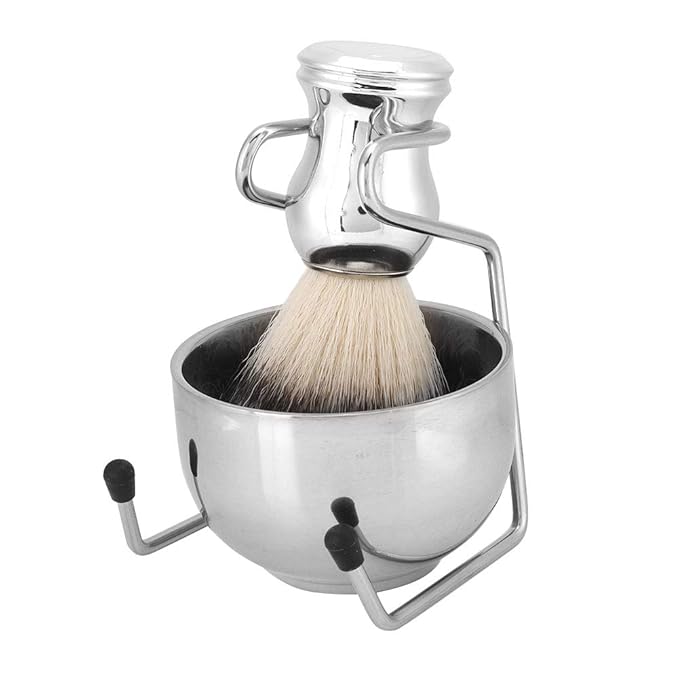 Shaving Brush Set, 3 in 1 Straight Razors Stand, Stainless Steel and Plastic Shaving Brush Holder for Household and Traveling (38092)