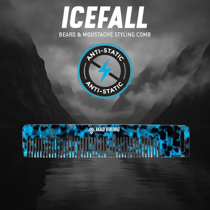Mad Viking ICEFALL Beard & Mustache Premium Styling Comb – Anti-Static Grooming Tool– Durable and Travel-Ready – Smooths & Distributes Oils for Strong, Tames Flyaways