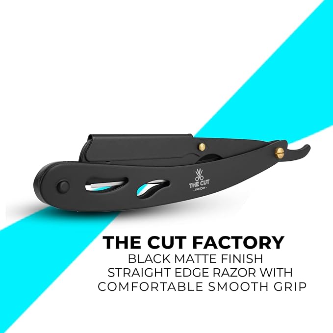 The Cut Factory® Straight Razor for Men Professional Barber Straight Edge Razor for Comfortable Smooth Shave. Gift Box Leather Pouch 20 Single Edge Blades. Our Blades Never Fall