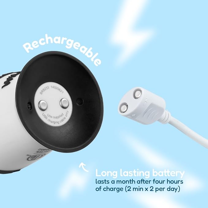 BrushBaby - WildOnes - Kids Rechargeable Electric Toothbrush, Ages 0-10 - Penguin Design with Flashing Lights - DeepClean Bristles for Superior Cleaning - 2 Replacement Brush Heads, 1 USB Cable