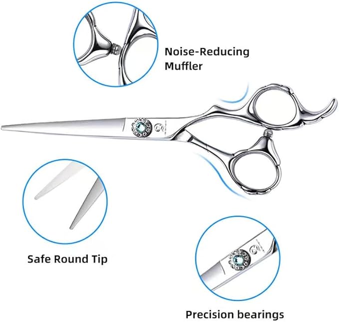 Professional Hair Thinning Scissors, 6.5CM Stainless Steel Blade, 17CM Total Length, 30 Teeth Texturizing Shears with Noise-Reducing Muffler and Safe Round Tip (Straight Shears)