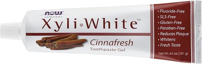 NOW Foods Solutions,Xyliwhite™ Toothpaste Gel,Cinnafresh,Cleanses and Whitens,Clean and Fresh Cinnamon Taste,6.4-Ounce,(Pack of 4)