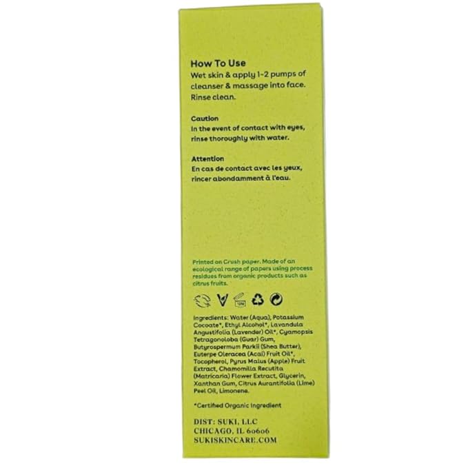 Suki Purifying Foaming Cleanser Face Wash with Apple Enzymes Anthocyanins & Polyphenols for Deep Pore Cleansing on Oily Dry Sensitive Skin, Clarifying Blemish Control, Hydrating Daily Facial Wash
