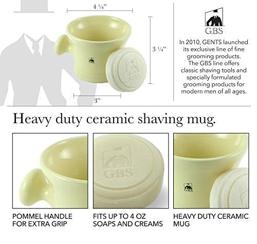 G.B.S Shaving Set for Gentlemen, Premium Men's Grooming, Men Wet Shaving Set, Ceramic Ivory Shaving Soap Bowl with Shaving Brush, Stand and Natural Soap