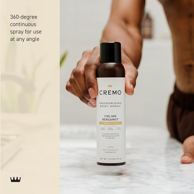 Cremo Italian Bergamot Body Spray, A Sophisticated Blend of Bergamot, Neroli Blossom, and Fresh Vetiver, 3.5 Fl Oz