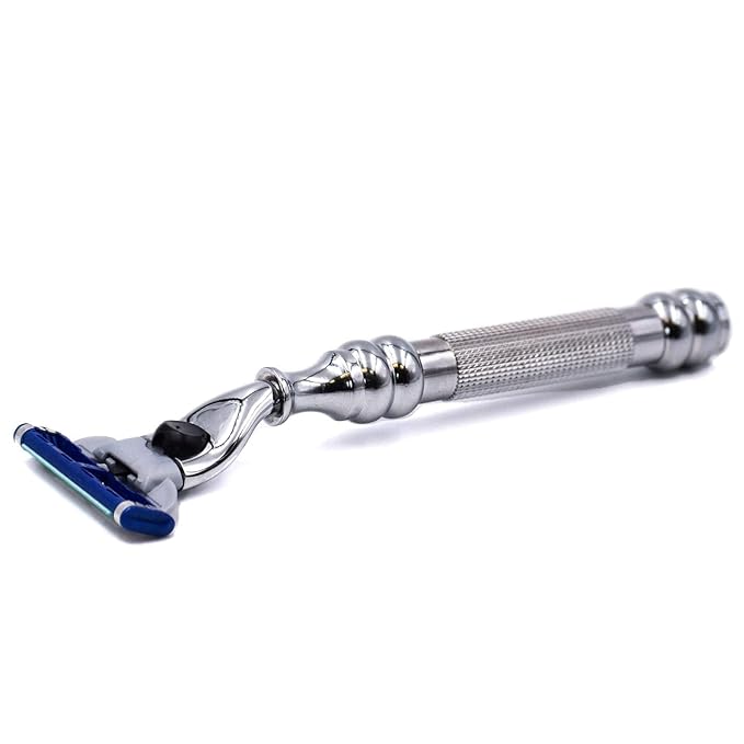 Parker 43M All-Metal Razor,Gillette® Mach 3 Compatible Razorr – Accepts All Gillette® Mach 3 Trriple Blade Cartridge Refills – Deluxe Brass-Frame, 1 Refill Cartridge Included (CHROME)